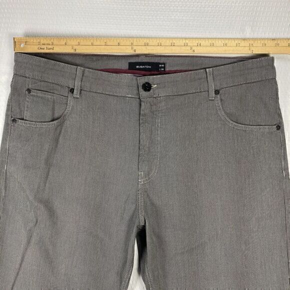 Bugatchi Uomo Pants Mens Size 40x34 Gray Striped Relaxed Fit Flat Front Trousers - Picture 9 of 14